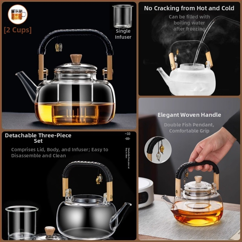 Stikla tējnīca ar augstu temperatūras izturību, jauda 4 L vai vairāk, 380 V / 1000 W, datoru tipa vadība