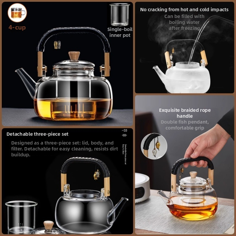 Stikla tējnīca ar augstu temperatūras izturību, jauda 4 L vai vairāk, 380 V / 1000 W, datoru tipa vadība