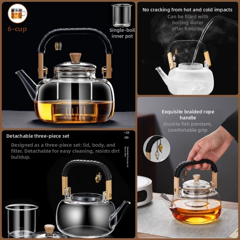 Stikla tējnīca ar augstu temperatūras izturību, jauda 4 L vai vairāk, 380 V / 1000 W, datoru tipa vadība