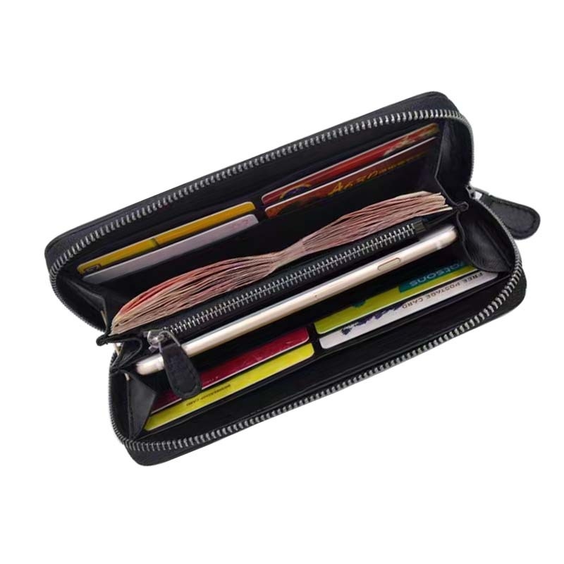 Kožni dugi novčanik, ručno tkan ovčja koža, velika kapaciteta, zatvarač, unisex, klasična držač kartica
