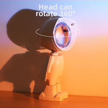 Robotu saulrieta lampiņa ar astronauta motīvu, papildgaismas spuldze fotografēšanai, iekšējais akumulators, galda uzstādīšana