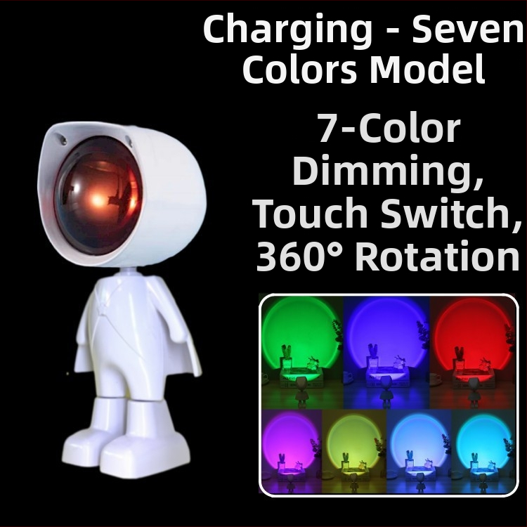 Robotu saulrieta lampiņa ar astronauta motīvu, papildgaismas spuldze fotografēšanai, iekšējais akumulators, galda uzstādīšana