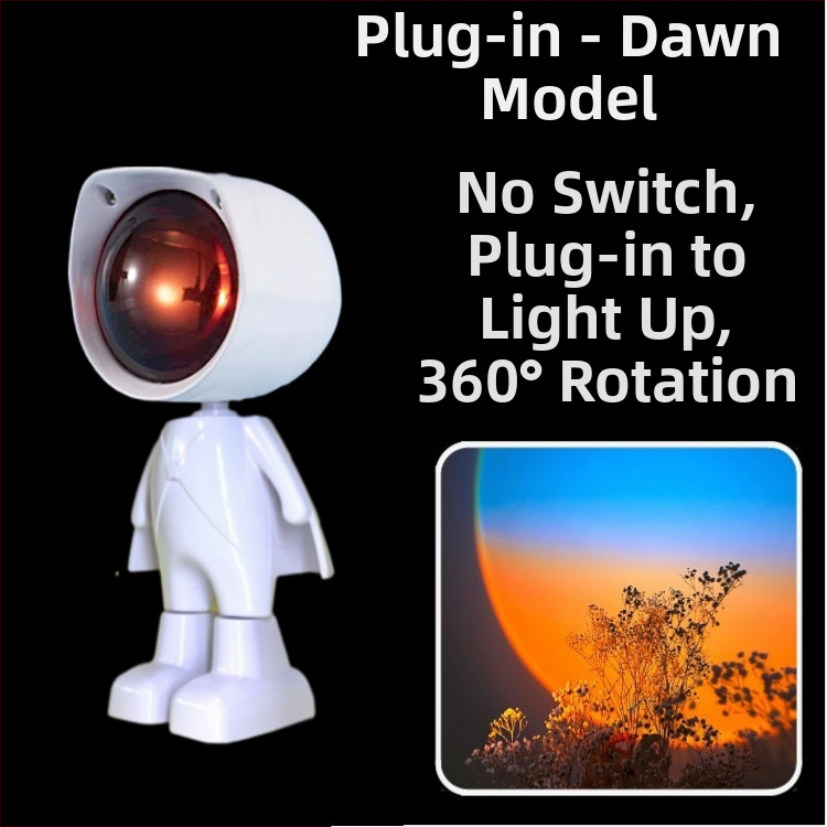 Robotu saulrieta lampiņa ar astronauta motīvu, papildgaismas spuldze fotografēšanai, iekšējais akumulators, galda uzstādīšana