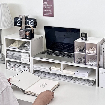 Višenamjenski stolni organizator za laptop i monitor – pomičan, otporan na vlagu, bez bušenja, drvo/bambus, jedan sloj