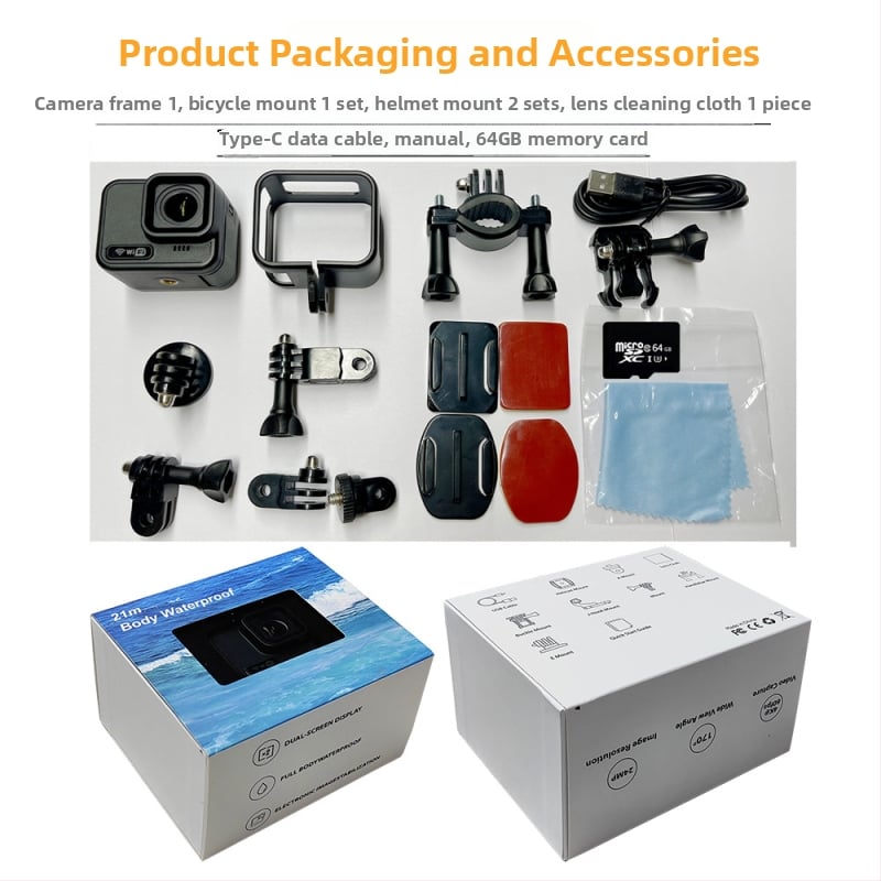 4K WiFi ūdensizturīga akcijas kamera ar Sony IMX386 sensoru, 2,1- colu IPS LCD, ūdensizturība līdz 21 m, akumulatora darbības laiks 1,5–2 stundas