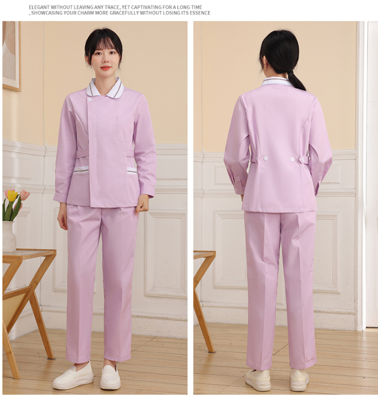 Σετ νοσηλευτικής στολής με ύφασμα πολυεστερ-βαμβακί που απομακρύνει την υγρασία, μακριά μανίκια, κορυφή με κλασικό γιακά και παντελόνι (σετ σε δύο μέρη)
