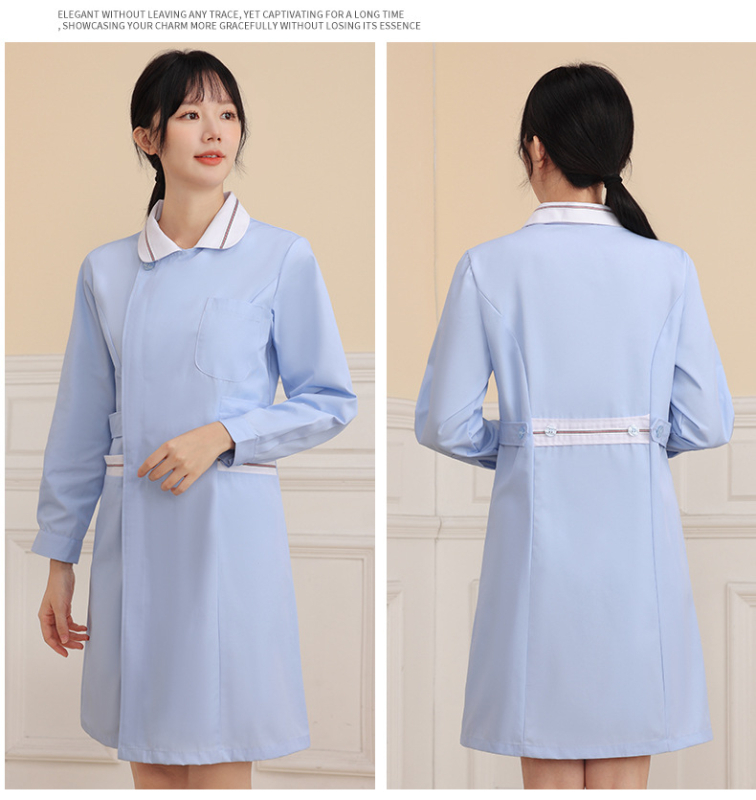 Σετ νοσηλευτικής στολής με ύφασμα πολυεστερ-βαμβακί που απομακρύνει την υγρασία, μακριά μανίκια, κορυφή με κλασικό γιακά και παντελόνι (σετ σε δύο μέρη)