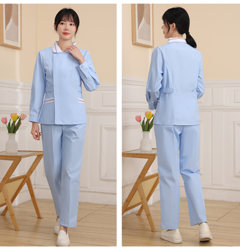Σετ νοσηλευτικής στολής με ύφασμα πολυεστερ-βαμβακί που απομακρύνει την υγρασία, μακριά μανίκια, κορυφή με κλασικό γιακά και παντελόνι (σετ σε δύο μέρη)