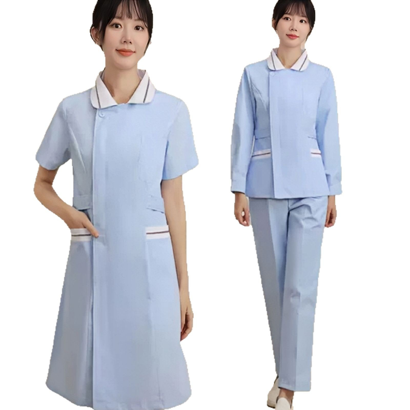 Σετ νοσηλευτικής στολής με ύφασμα πολυεστερ-βαμβακί που απομακρύνει την υγρασία, μακριά μανίκια, κορυφή με κλασικό γιακά και παντελόνι (σετ σε δύο μέρη)