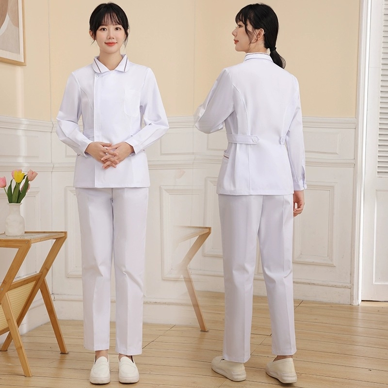 Σετ νοσηλευτικής στολής με ύφασμα πολυεστερ-βαμβακί που απομακρύνει την υγρασία, μακριά μανίκια, κορυφή με κλασικό γιακά και παντελόνι (σετ σε δύο μέρη)