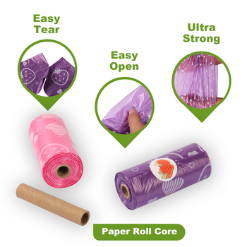 Διανεμητής σακουλών αποβλήτων κατοικιδίων με άρωμα φράουλας, 15 σακούλες ανά ρολό, υλικό HDPE, σχεδιασμός επίπεδου ανοίγματος