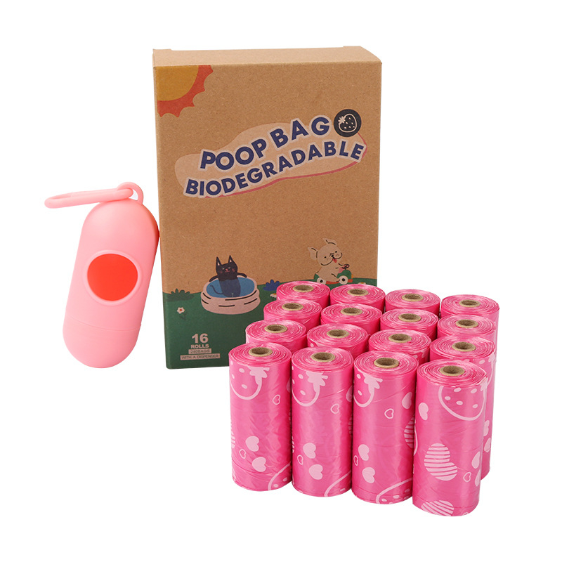 Διανεμητής σακουλών αποβλήτων κατοικιδίων με άρωμα φράουλας, 15 σακούλες ανά ρολό, υλικό HDPE, σχεδιασμός επίπεδου ανοίγματος