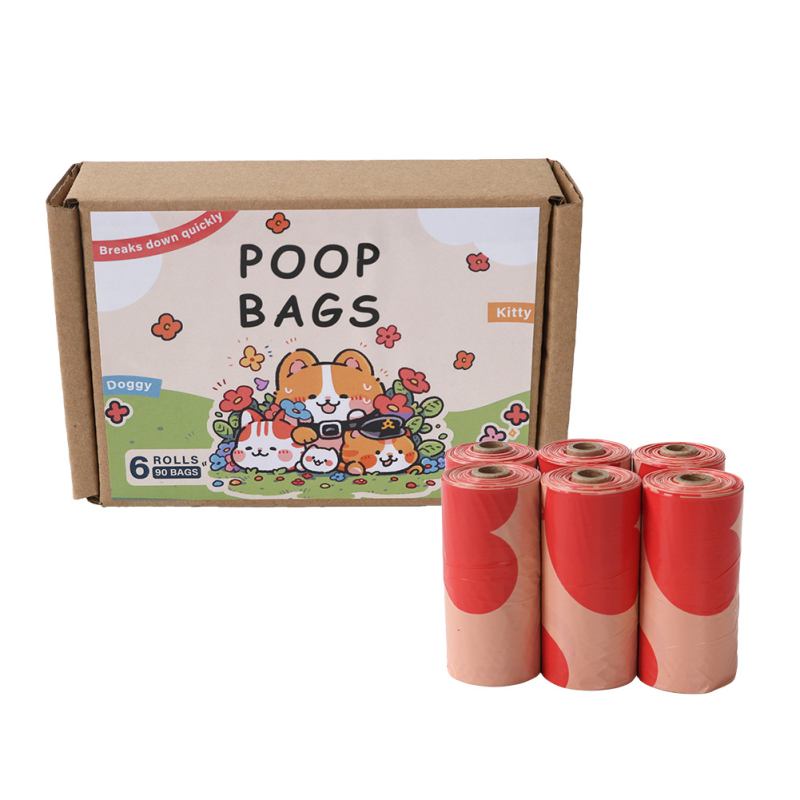 Βιοδιασπώμενες σακούλες αποβλήτων κατοικίδίων με άρωμα, τύπος επίπεδου ανοίγματος, 15 τεμ./ρολό