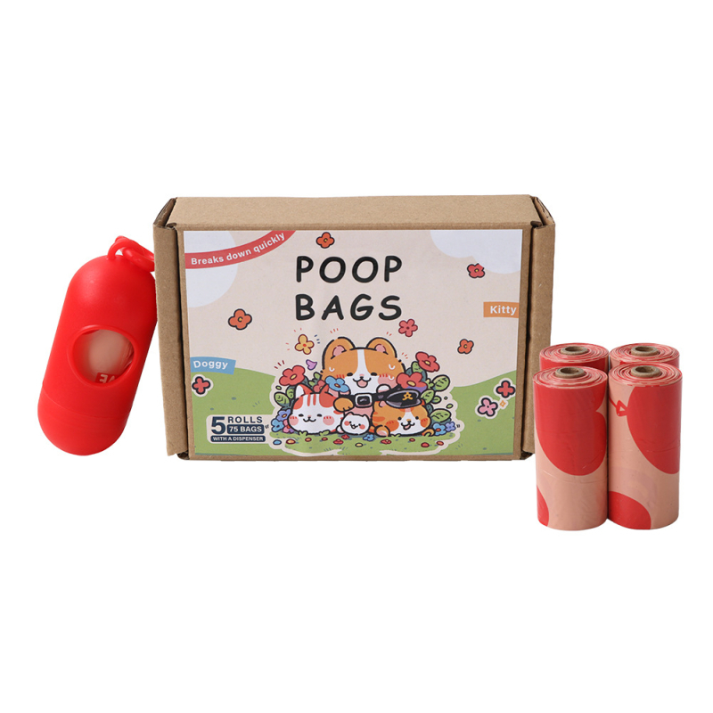 Βιοδιασπώμενες σακούλες αποβλήτων κατοικίδίων με άρωμα, τύπος επίπεδου ανοίγματος, 15 τεμ./ρολό