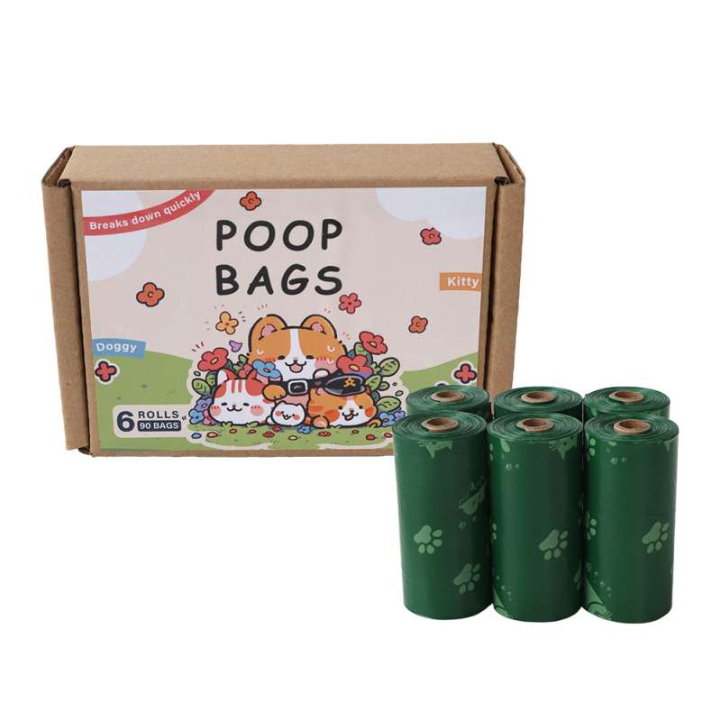 Βιοδιασπώμενες σακούλες αποβλήτων κατοικίδίων με άρωμα, τύπος επίπεδου ανοίγματος, 15 τεμ./ρολό