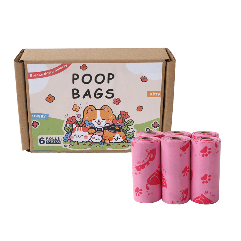 Βιοδιασπώμενες σακούλες αποβλήτων κατοικίδίων με άρωμα, τύπος επίπεδου ανοίγματος, 15 τεμ./ρολό