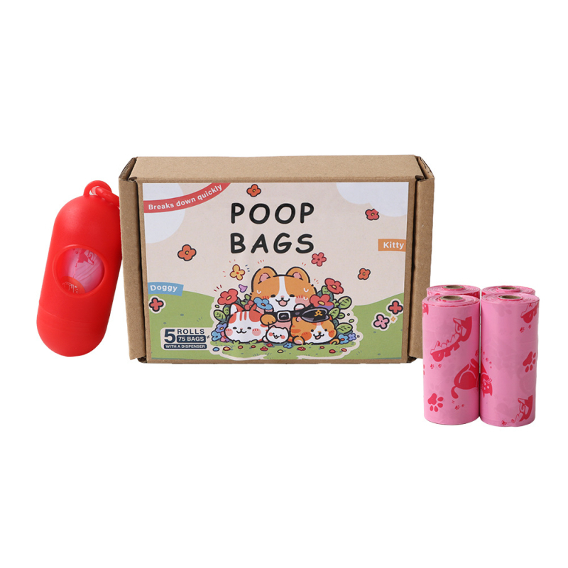 Βιοδιασπώμενες σακούλες αποβλήτων κατοικίδίων με άρωμα, τύπος επίπεδου ανοίγματος, 15 τεμ./ρολό