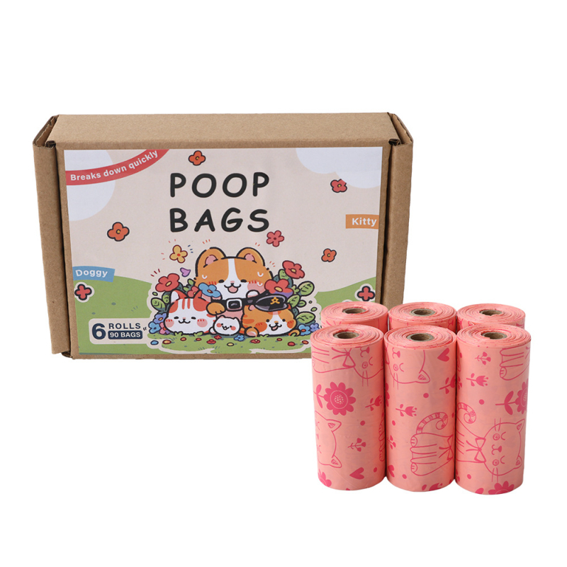 Βιοδιασπώμενες σακούλες αποβλήτων κατοικίδίων με άρωμα, τύπος επίπεδου ανοίγματος, 15 τεμ./ρολό