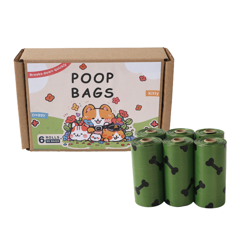 Βιοδιασπώμενες σακούλες αποβλήτων κατοικίδίων με άρωμα, τύπος επίπεδου ανοίγματος, 15 τεμ./ρολό
