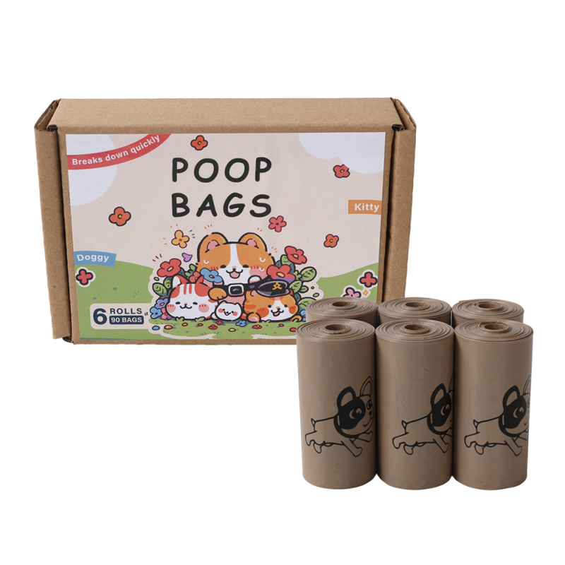 Βιοδιασπώμενες σακούλες αποβλήτων κατοικίδίων με άρωμα, τύπος επίπεδου ανοίγματος, 15 τεμ./ρολό