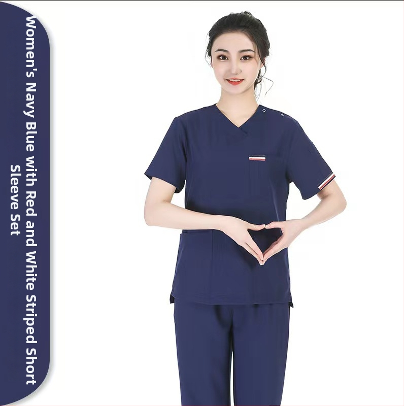 Unisex sada zdravotníckych scrubov – rýchloschnúce, antistatické, krátke rukávy, V- výstrih top s nohavicami, polyester-spandex zmes (≥95% polyester), odvádzanie vlhkosti