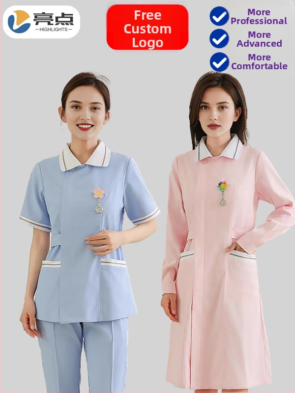 Zdravotná sestra dvojdielna uniforma – Horný diel a nohavice, krátke rukávy, okrúhly výstrih, odvádza vlhkosť bavlna-polyester (Bavlna 30–50%, Polyester 50–70%; Normálna dĺžka)