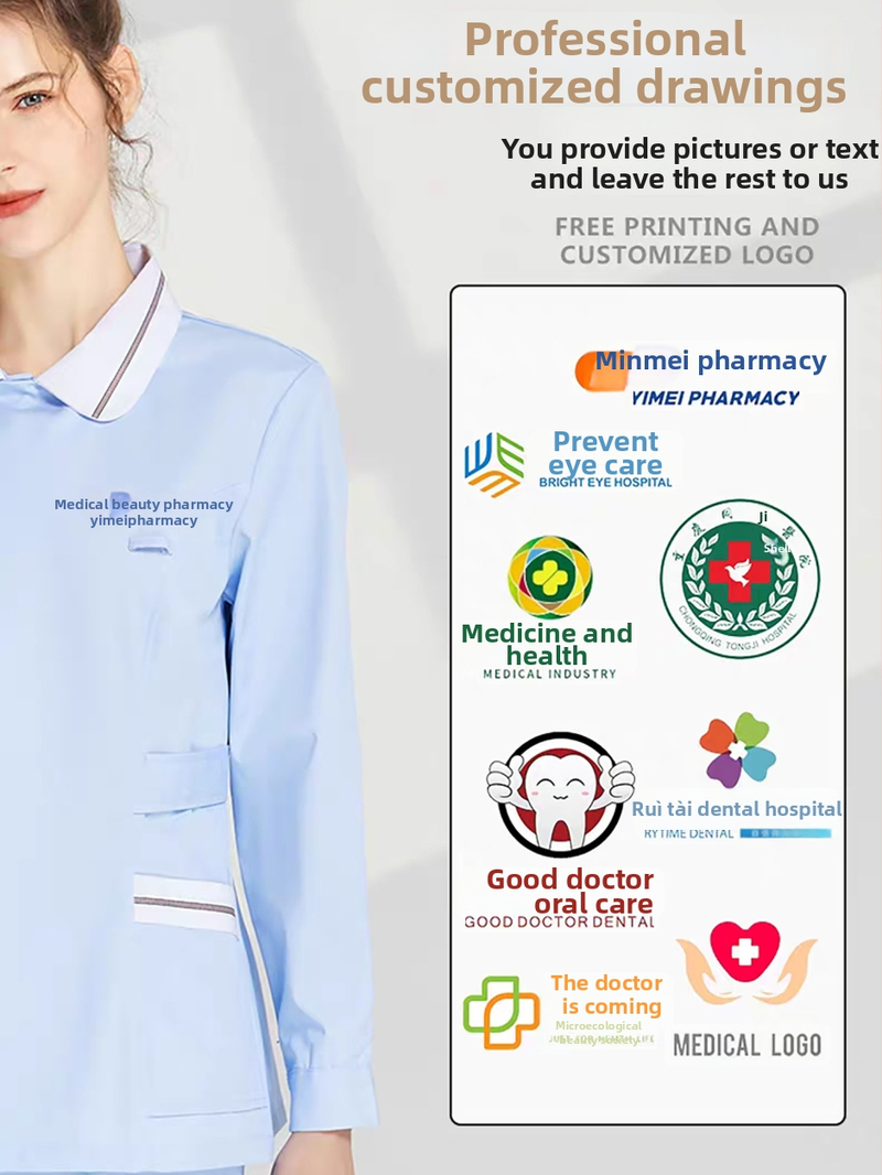 Zdravotná sestra dvojdielna uniforma – Horný diel a nohavice, krátke rukávy, okrúhly výstrih, odvádza vlhkosť bavlna-polyester (Bavlna 30–50%, Polyester 50–70%; Normálna dĺžka)