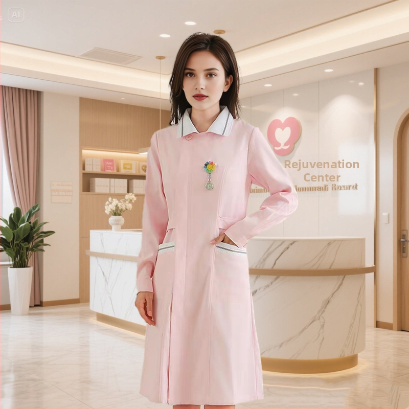 Zdravotná sestra dvojdielna uniforma – Horný diel a nohavice, krátke rukávy, okrúhly výstrih, odvádza vlhkosť bavlna-polyester (Bavlna 30–50%, Polyester 50–70%; Normálna dĺžka)