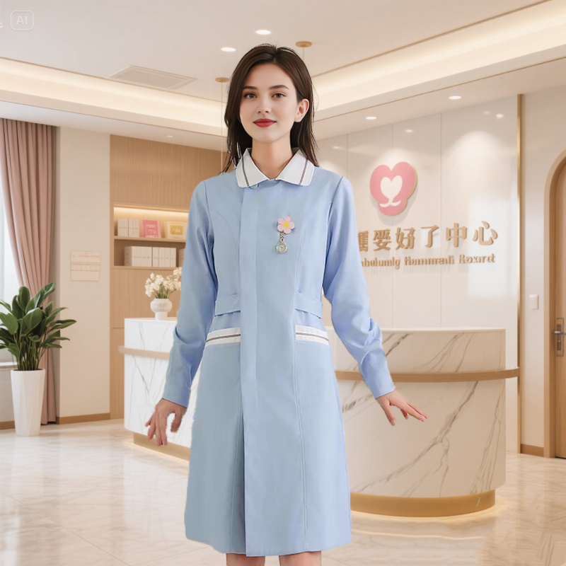 Zdravotná sestra dvojdielna uniforma – Horný diel a nohavice, krátke rukávy, okrúhly výstrih, odvádza vlhkosť bavlna-polyester (Bavlna 30–50%, Polyester 50–70%; Normálna dĺžka)