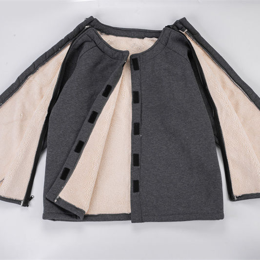 Top de dializă pentru îngrijire medicală, căptușeală din lână de miel, gros pentru toamnă-iarnă, unisex, costum împărțit, guler de blană și mâneci 3/4, poate fi purtat în exterior