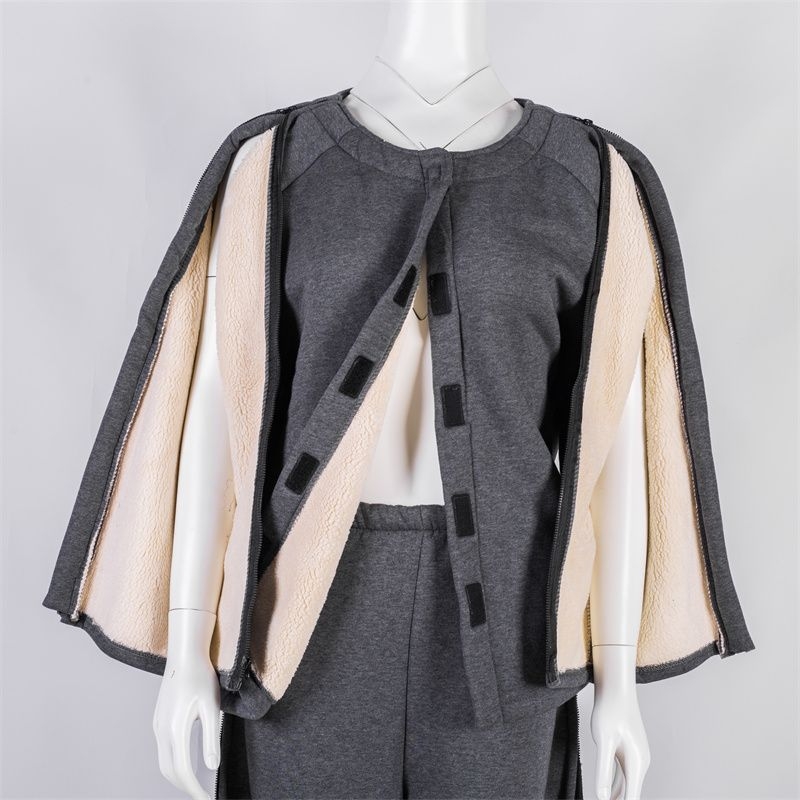 Top de dializă pentru îngrijire medicală, căptușeală din lână de miel, gros pentru toamnă-iarnă, unisex, costum împărțit, guler de blană și mâneci 3/4, poate fi purtat în exterior