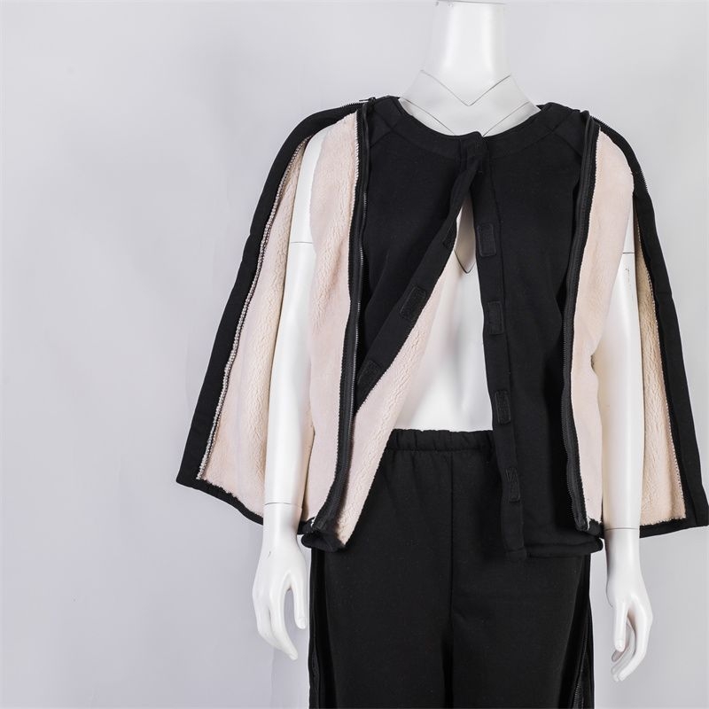 Top de dializă pentru îngrijire medicală, căptușeală din lână de miel, gros pentru toamnă-iarnă, unisex, costum împărțit, guler de blană și mâneci 3/4, poate fi purtat în exterior