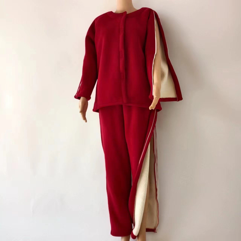 Top de dializă pentru îngrijire medicală, căptușeală din lână de miel, gros pentru toamnă-iarnă, unisex, costum împărțit, guler de blană și mâneci 3/4, poate fi purtat în exterior