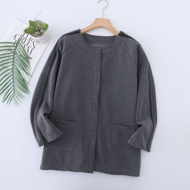 Top de dializă pentru îngrijire medicală, căptușeală din lână de miel, gros pentru toamnă-iarnă, unisex, costum împărțit, guler de blană și mâneci 3/4, poate fi purtat în exterior