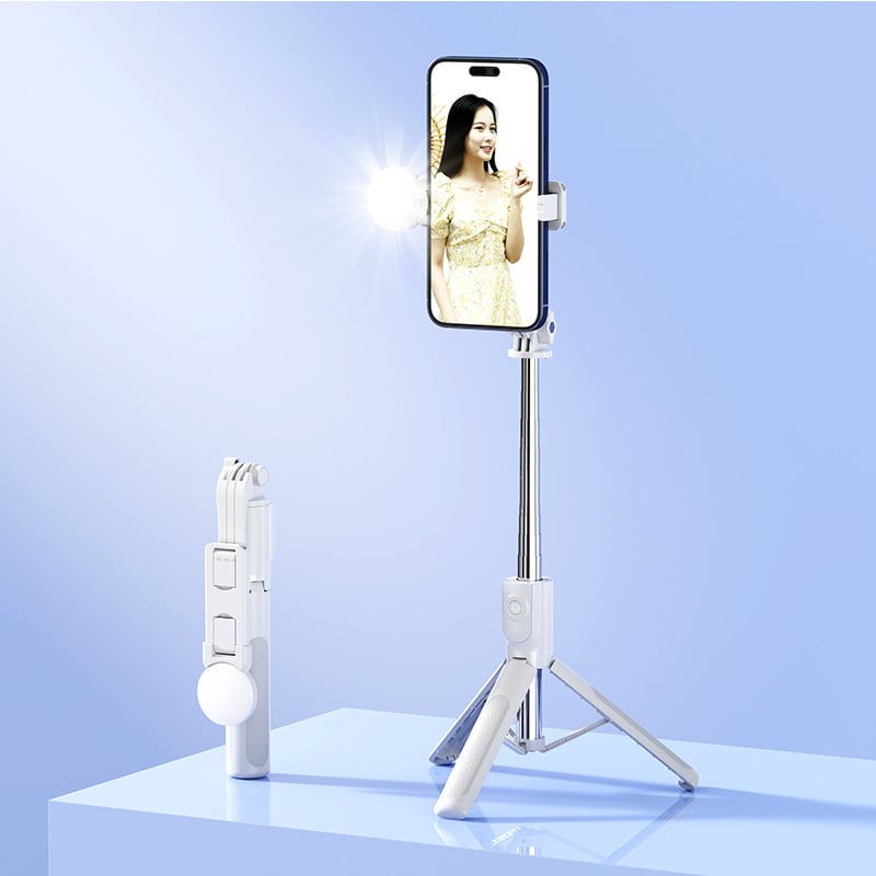 Selfie nūja Z115 ar statīvu, 1,2 m izplešams, Bluetooth tālvadība, LED gaismas lukturis, EIS atbalsts