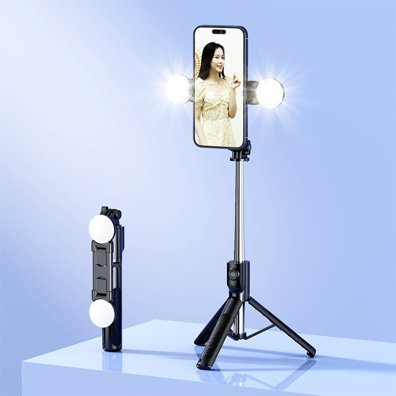 Selfie nūja Z115 ar statīvu, 1,2 m izplešams, Bluetooth tālvadība, LED gaismas lukturis, EIS atbalsts