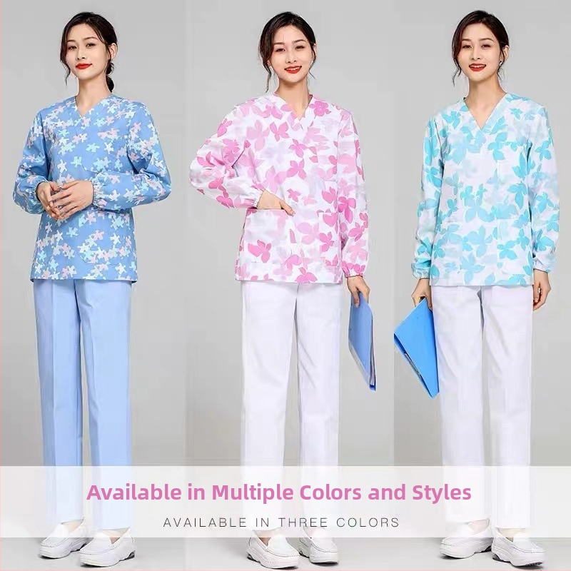 Medicínsky uniformný set: krátke rukávy, V-krk, vrchná časť a nohavice v štýle saka, materiál polyester-bavlna, odvádza vlhkosť, vhodné do nemocnice a kozmetického salónu.