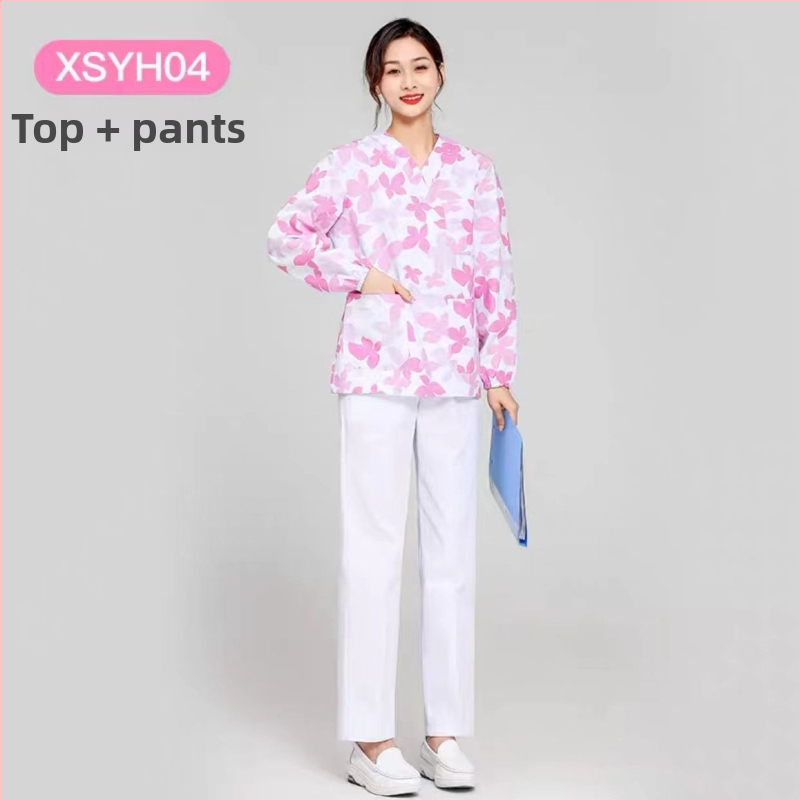 Medicínsky uniformný set: krátke rukávy, V-krk, vrchná časť a nohavice v štýle saka, materiál polyester-bavlna, odvádza vlhkosť, vhodné do nemocnice a kozmetického salónu.