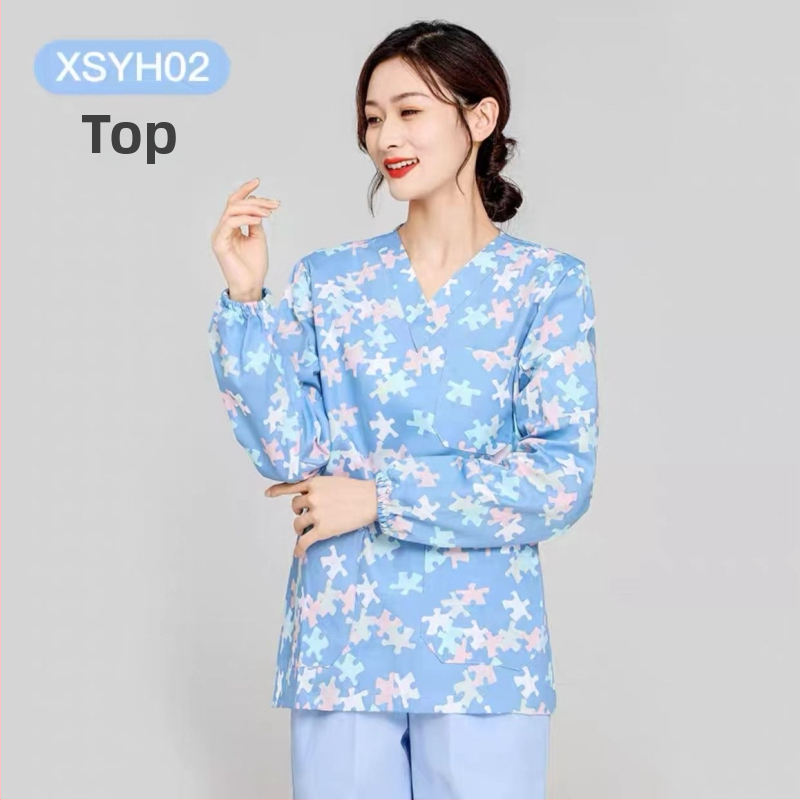 Medicínsky uniformný set: krátke rukávy, V-krk, vrchná časť a nohavice v štýle saka, materiál polyester-bavlna, odvádza vlhkosť, vhodné do nemocnice a kozmetického salónu.