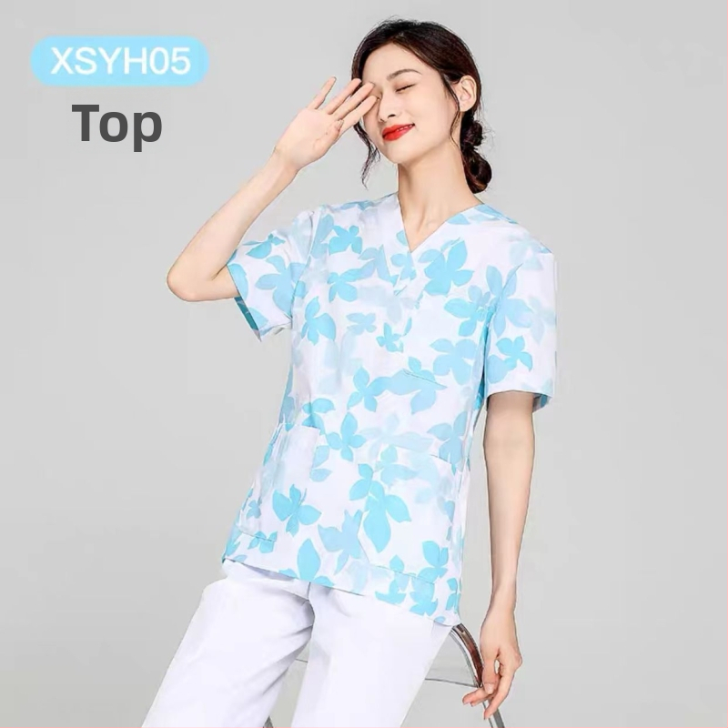 Medicínsky uniformný set: krátke rukávy, V-krk, vrchná časť a nohavice v štýle saka, materiál polyester-bavlna, odvádza vlhkosť, vhodné do nemocnice a kozmetického salónu.