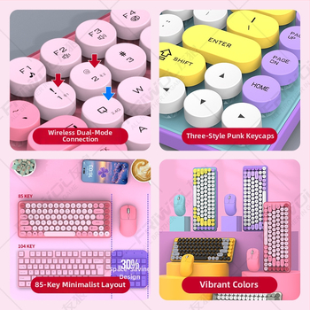 Безжичен комплект клавиатура и мишка с Bluetooth двойен режим, 87 клавиши, ABS корпус, USB приемник включен, без подсветка