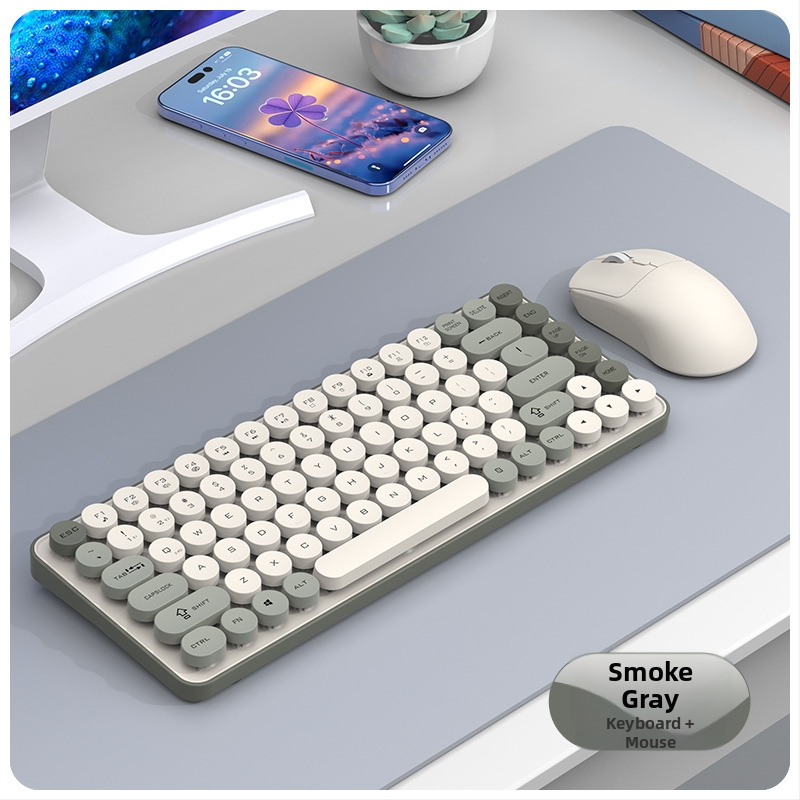 Безжичен комплект клавиатура и мишка с Bluetooth двойен режим, 87 клавиши, ABS корпус, USB приемник включен, без подсветка