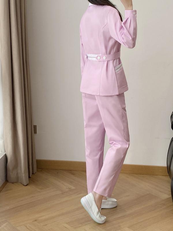 Ápolói egyenruha - két részes szett, hosszú ujjú, uniszex, csipkés gallér, anti-statikus, pamut-poliészter keverék