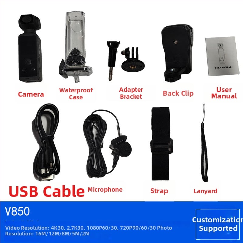 Kabatas kamera 850 - 4K 3840x2160, TF kartes glabāšana, 1,3 colu LCD, ABS korpuss