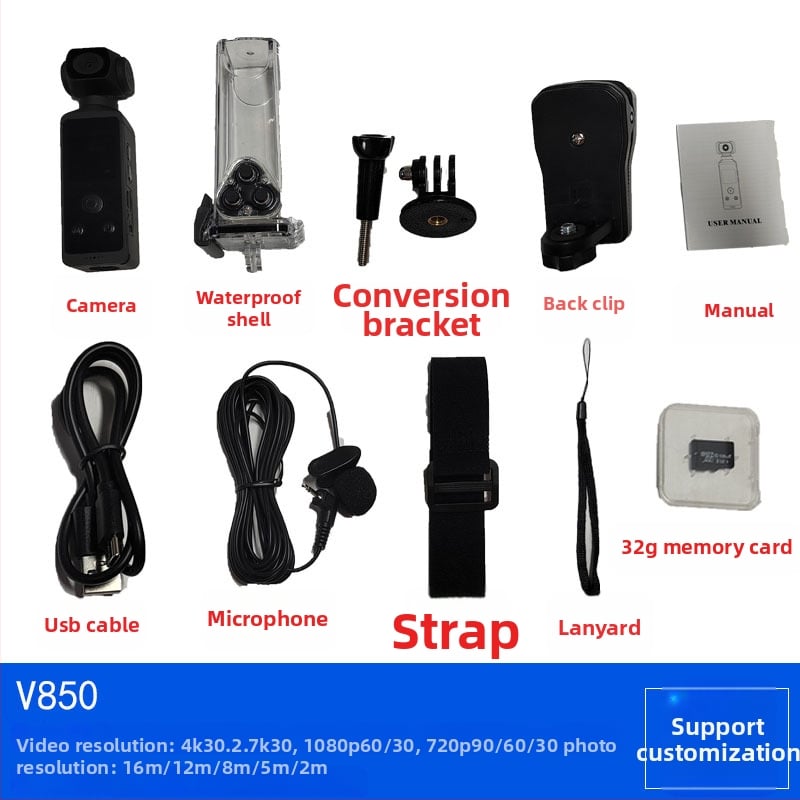 Kabatas kamera 850 - 4K 3840x2160, TF kartes glabāšana, 1,3 colu LCD, ABS korpuss