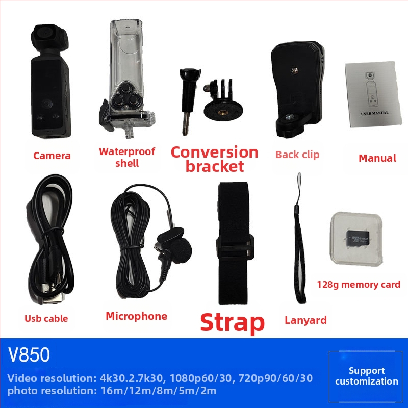 Kabatas kamera 850 - 4K 3840x2160, TF kartes glabāšana, 1,3 colu LCD, ABS korpuss