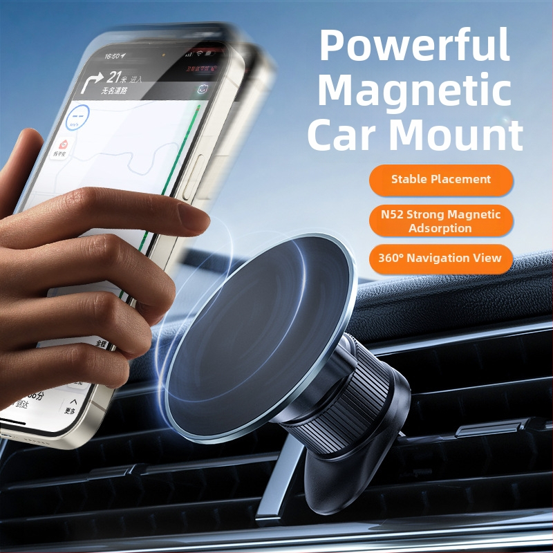 Držiak na telefón do auta s otočením o 360° z magnetického hliníkového zliatiny a ABS, vhodný pre výduch klimatizácie a palubnú dosku, univerzálny dizajn, podpora prispôsobenia