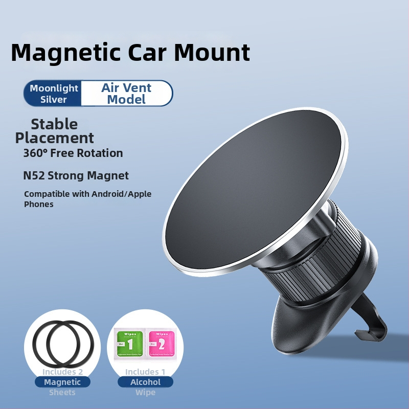 Držiak na telefón do auta s otočením o 360° z magnetického hliníkového zliatiny a ABS, vhodný pre výduch klimatizácie a palubnú dosku, univerzálny dizajn, podpora prispôsobenia