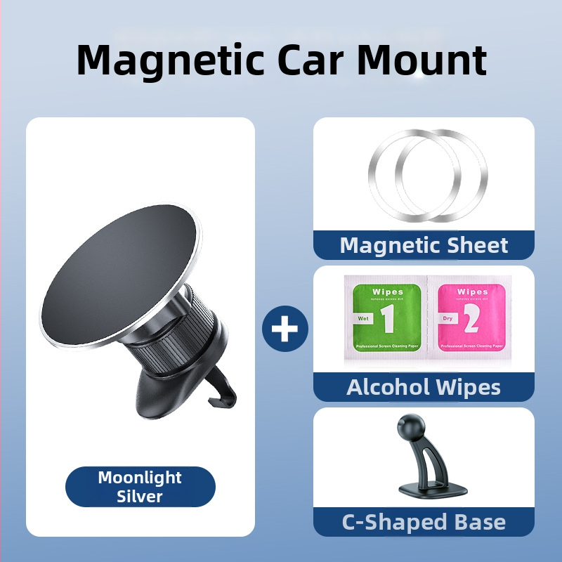 Držiak na telefón do auta s otočením o 360° z magnetického hliníkového zliatiny a ABS, vhodný pre výduch klimatizácie a palubnú dosku, univerzálny dizajn, podpora prispôsobenia
