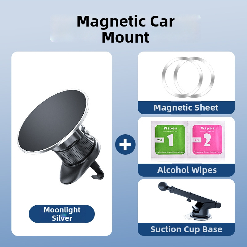 Držiak na telefón do auta s otočením o 360° z magnetického hliníkového zliatiny a ABS, vhodný pre výduch klimatizácie a palubnú dosku, univerzálny dizajn, podpora prispôsobenia
